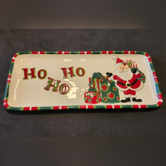 Fitz & Floyd Holiday Home Ceramic Serving Tray, Santa Themed - Picture 1 of 4